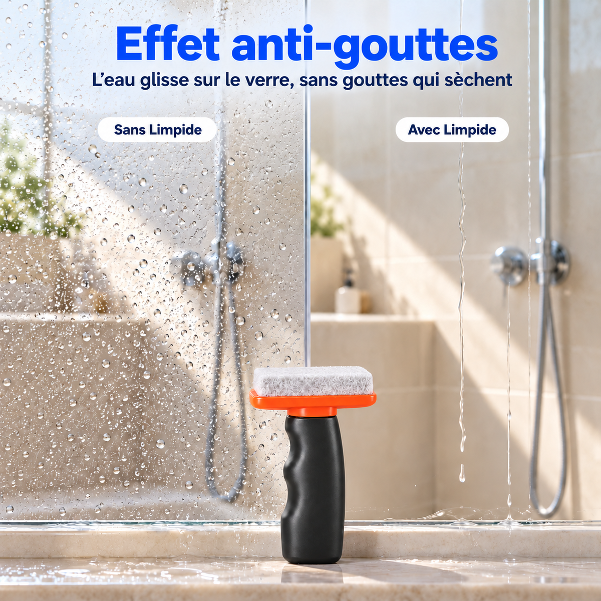 Soin anticalcaire et anti-gouttes pour paroi de douche